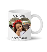 Kişiye Özel Kalpli Fotoğraf Kalp İçinde fotoğraflı Kupa Bardak Seni Çok Seviyorum Baskılı