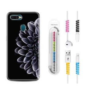 Oppo A5S A15 A16 A54 A55 A73 A74 Kılıf Kablo Koruma Spiral Silikon Çiçekler 1639