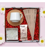 Ahşap Yelpaze, Lotus Mum, Porselen &Bambu Fincan, Hediye Seti