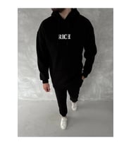 Uzun Kol Kapşonlu Göğüs Baskılı SweatShirt - Siyah