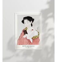 Çerçevesiz Poster Goyo Hashiguchi-Pudra Süren Kadın (Çok Renkli)