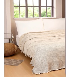 Doğal Pamuk , Yumuşak , Çok Amaçlı Örtü , Koltuk Örtüsü , Battal Boy Pike 240 x 260 Cm - Kırçıllı Natural