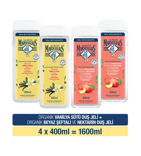 Le Petit Marseillais Organik Vanilya Sütü Duş Jeli 400 ml x2 + Beyaz Şeftali ve Nektarin Duş Jeli 400 ml x2