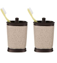 2 ADET DİŞ FIRÇALIK BRONZ KUMLU POLİRESİN 10X12X5CM BANYO SETİ