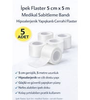 İpek Flaster 5 cm x 5 m 5 Adet Medikal Sabitleme Bandı Hipoalerjenik Yapışkanlı Cerrahi Flaster