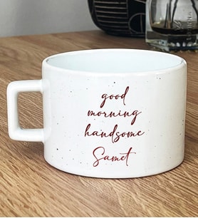 Kişiye Özel Good Morning Handsome Hediye Lüks Fincan Sevgiliye Hediye (Beyaz)