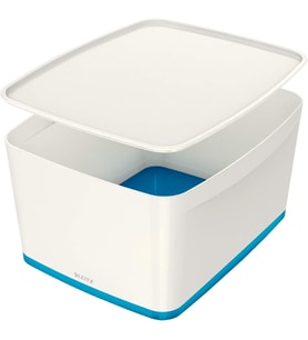 Leitz 52161036 A4 Mybox Kapaklı Geniş Saklama Kutusu, Beyaz/Metalik Mavi