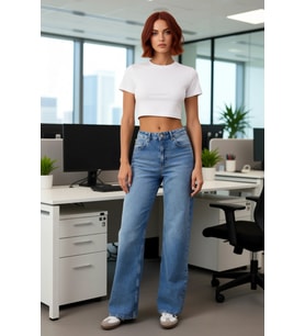 Kadın Comfort Fit Geniş Paça Jean Pantolon Fonksiyonel Dayanıklı Kaliteli Konforlu Estetik