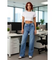 Kadın Comfort Fit Geniş Paça Jean Pantolon Fonksiyonel Dayanıklı Kaliteli Konforlu Estetik