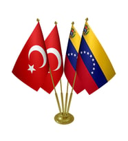 Masa Üstü Venezuella Bayrağı Türk Bayrağı Dörtlü Pirinç Direk Masa Bayrak Seti