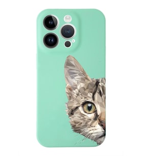 Apple iPhone 14 Pro Uyumlu Lansman Kılıf Catface Tasarımlı İçi Kadife Kapak-Su Yeşili (Şeffaf)