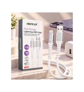 APC-A140L Lightning USB 3.4A Hızlı Şarj ve Data Kablosu 1 Metre Beyaz