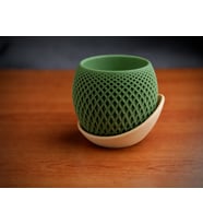 3D Baskı Küre Saksı - Kafes Dokulu İki Parçalı Dekoratif Saksı - Yeşil-Bej