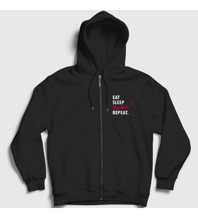 Presmono Unisex Siyah Eat Sleep Bachata Repeat Hediye Dance Dansçı Fermuarlı Kapüşonlu Sweatshirt 464248tt