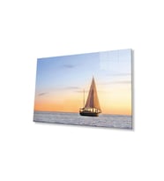 Gün Batımı Deniz Yelken Cam Tablo 4mm Dayanıklı Temperli Cam Sunset Sea Sail Glass Wall Art (Çok Renkli)