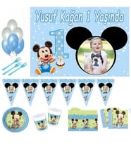 1 Yaş Doğum Günü Süsleri, Afişli İlk Yaşım Baby Mickey Doğum Günü Süsleri Parti Malzemeleri-