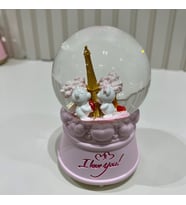 Paris Eyfel KulesiSevgili Ayıcıklı Işıklı Müzikli Orta Boy Kar Küresi Tky0402 (Pudra Pembe)