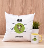 Kişiye Özel Akrep Burcuna Hediye Kare Yastık ve Sarı Kupa