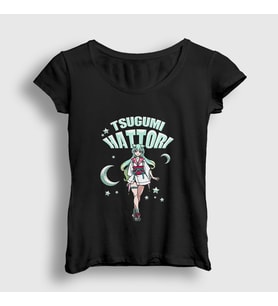 Presmono Kadın Siyah Hattori Tsugumi Anime Orient T-Shirt 484993tt