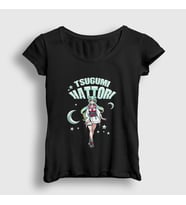 Presmono Kadın Siyah Hattori Tsugumi Anime Orient T-Shirt 484993tt