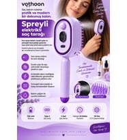 Elektrikli Spreyli Saç Tarağı 300 mAh Type‑C Şarjlı İnce Spreyli Antistatik Bakım Fırçası