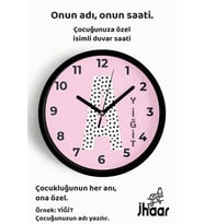 İsme Özel A Harfli Pembe Çocuk Odası Duvar Saati Orta Boy 30 cm Siyah Camlı Sessiz