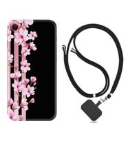 Apple iPhone 5 6 7 8 Plus Se XR Kılıf Boyun Askılı Silikon Pink Flowers 3 1393