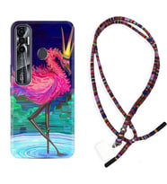 Tecno Spark 6 6 Go 8C 8 Pro 7 7 Pro Kılıf Boyun Asklı Rasta Silikon Queen Flamingo 1748