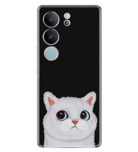 Vivo V29 Kılıf Desenli Silikon Platinium White Cat 1835