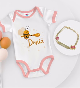 BK Kids Kişiye Özel İsimli Pembe Bebek Body Zıbın ve Kız Bebek Künyesi Hediye Seti-35