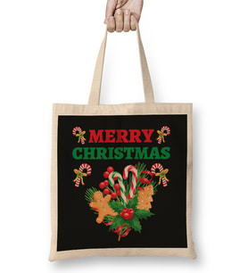 Yılbaşı Yeni Yıl Konseptli Merry Christmas 06 Bez Çanta Uzun Saplı