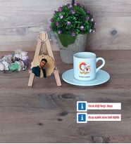Grafiker Türk Kahvesi Fincanı Ahşap Altlıklı ve Fotoğraflı Ahşap Anahtarlık Hediye (Model 2)