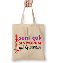 Anneler Günü Annelere Hediye 052 Bez Çanta Uzun Saplı