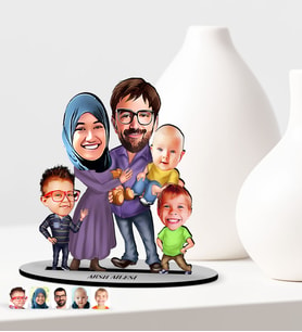 BK Gift Kişiye Özel Aile Karikatürlü Ahşap Biblo Model-8
