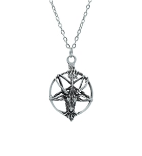 Ters Pentagram Keçi Kafası Erkek Kadın Kolye Antik Gümüş Kaplama - 60 cm Düz Zincir