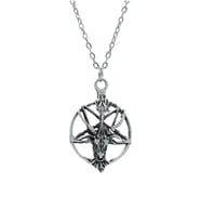 Ters Pentagram Keçi Kafası Erkek Kadın Kolye Antik Gümüş Kaplama - 60 cm Düz Zincir