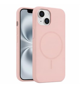 Coverzone ?phone 13-14 ile Uyumlu Kadife ?� Y�zeyli Premium Silikon K?l?f MagSafe ile Uyumlu Kablosuz ?arj Destekli Darbe Emici Yumu?ak Dokulu Koruma Tasar?ml? Telefon K?l?f? Kum Pembe