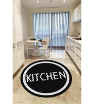 Siyah Kaymaz Kitchen Yazılı Yuvarlak Mutfak Halısı AR544