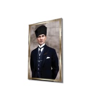 Atatürk Portre Cam Tablo Modern Ev Ofis Salon Hediyelik Büyük Tablo Duvar Dekoru (Çok Renkli)