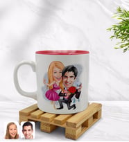BK Gift Kişiye Özel Sevgililer Karikatürlü İçi Kırmızı Renkli Kupa Bardak Model 9