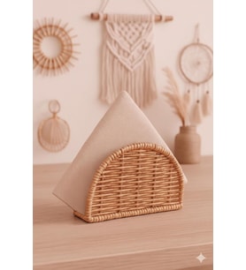 Boho El Yapımı Rattan Peçetelik - Masa Üstü ve Mutfak için Doğal Hasır Peçete Tutucu, Bohem Ev Dekoru, Yarım Ay Tasarım Dikey Peçete Standı