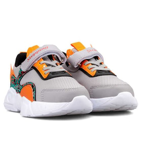 STEPPİNG 113 Filet Cırtlı Ünisex Çocuk Sneaker Ayakkabı BUZ_SİYAH_ORANJ (Gri-Buz)
