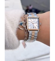 Ferrucci Çift Renkli Kadın Kol Saati Kalp Bileklik Hediyeli (Siyah-Rose Gold)