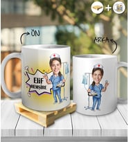 Kişiye Özel İsimli Hemşire Karikatür Tasarım Beyaz Kupa ve Ahşap Palet Altlığı Hediyeli Kupa Bardak oh1037