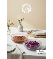 El Yapımı Büyük Boy Cam Salata Kasesi Çiftli Set