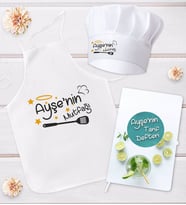 BK Gift Kişiye Özel Mutfak Önlüğü Aşçı Şapkası ve Tarif Defteri Hediye Seti Model 19