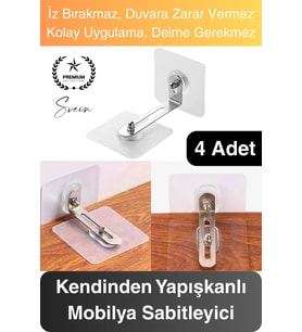 4 Adet Kendinden Yapışkanlı Mobilya Sabitleme Seti Delme Gerekmez Dolap Raf Tutucu Deprem Güvenliği