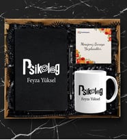 Kişiye Özel Psikolog Tasarımlı Siyah Defter Kalem & Kupa Hediye Seti