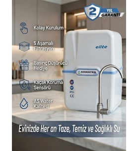 As Water Elite Su Arıtma Cihazı 8 lt Çelik Tanklı 80 GPD Mebranlı Kaçak Koruma Aparatlı (Beyaz-Mavi)