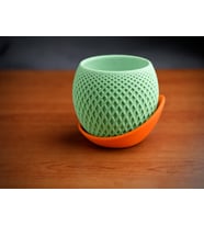 3D Baskı Küre Saksı - Kafes Dokulu İki Parçalı Dekoratif Saksı - Mint-Turuncu